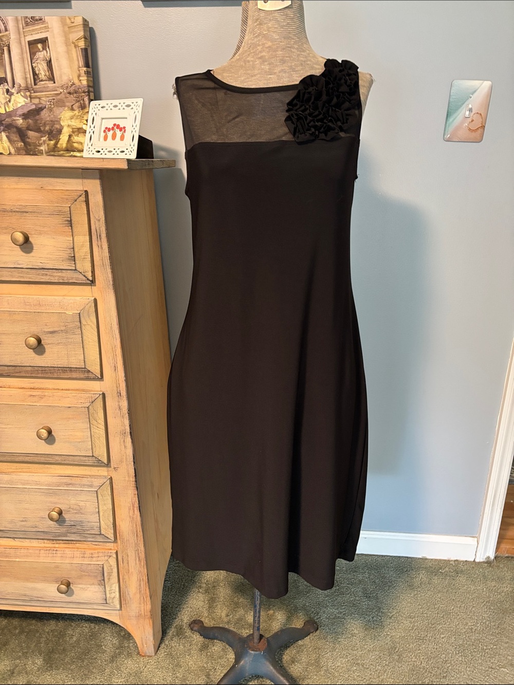 MSK Black Floral Shoulder Accent Aline Sleeveless Slip Dress